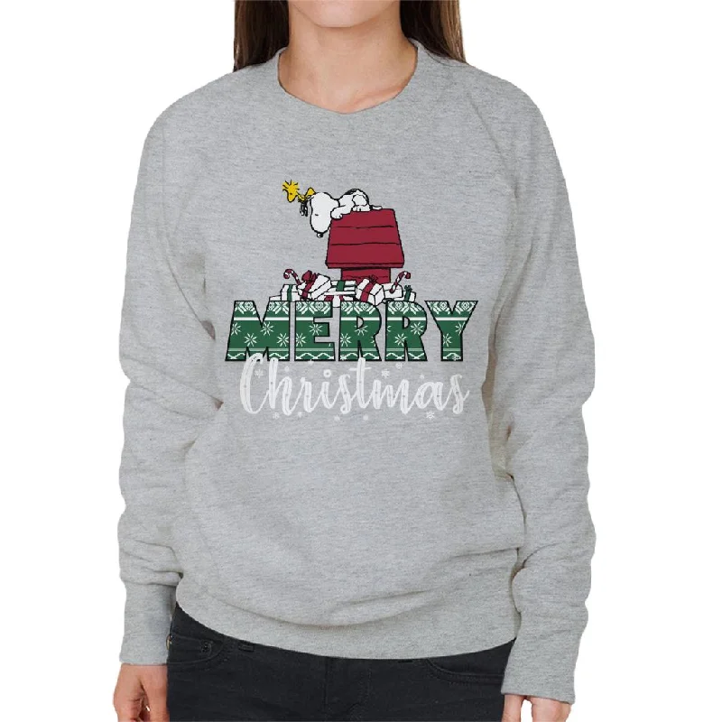 Peanuts Snoopy & Woodstock Merry Christmas Women's Sweatshirt Hoodie with Embroidery Detailed Premium