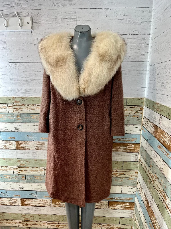 60’s Swing Coat With Fox Fur Toggle Coat Shawl Collar Coat Notch Collar Coat
