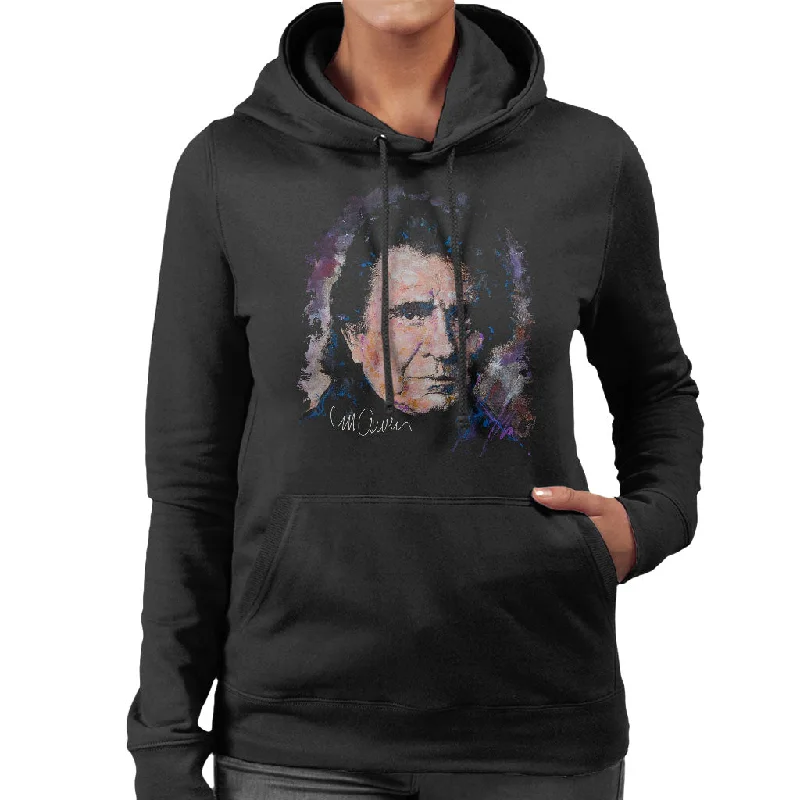 Sidney Maurer Original Portrait Of Johnny Cash Women's Hooded Sweatshirt Hoodie with Button Classic Timeless