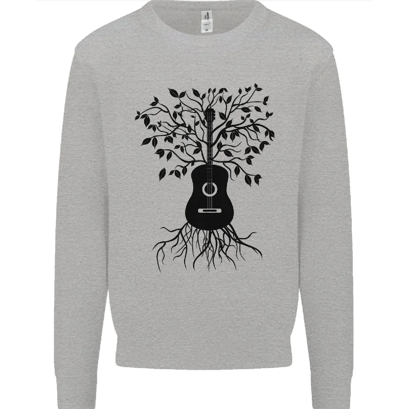 Acoustic Guitar Tree Roots Guitarist Music Mens Sweatshirt Jumper Hoodie with Ribbed Neckline Snug Warm