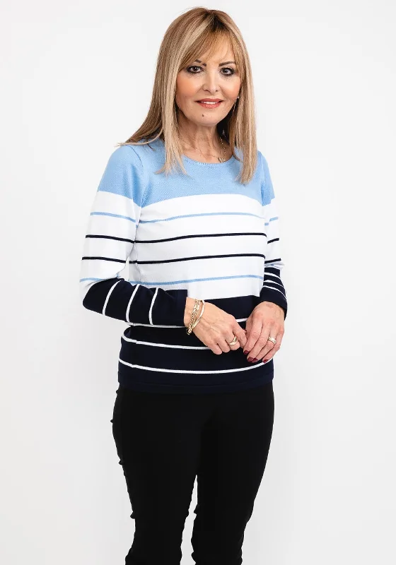 Micha Striped Fine Knit Sweater, Blue & Navy Open Front Closed Front Wrap Front
