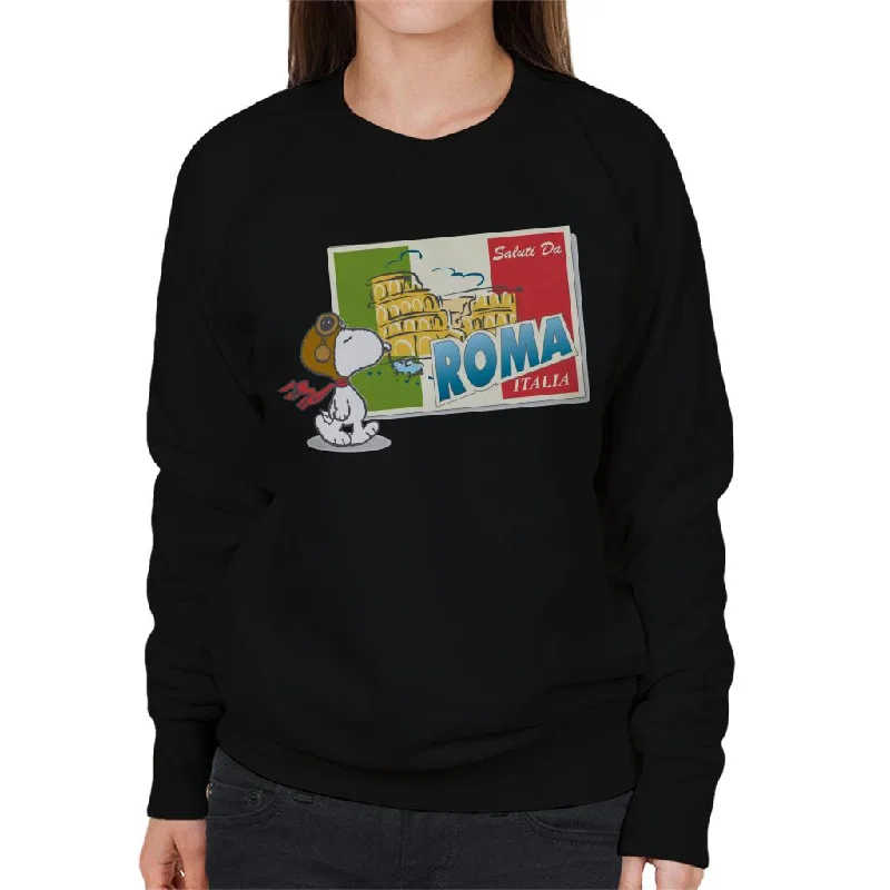 Peanuts Snoopy In Roma Italy Women's Sweatshirt Hoodie with Thumb Holes Functional Cozy