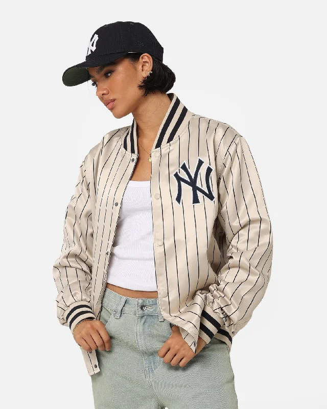 New Era New York Yankees Varsity Jacket Light Beige Tiered Jacket Buttoned Jacket Zippered Jacket