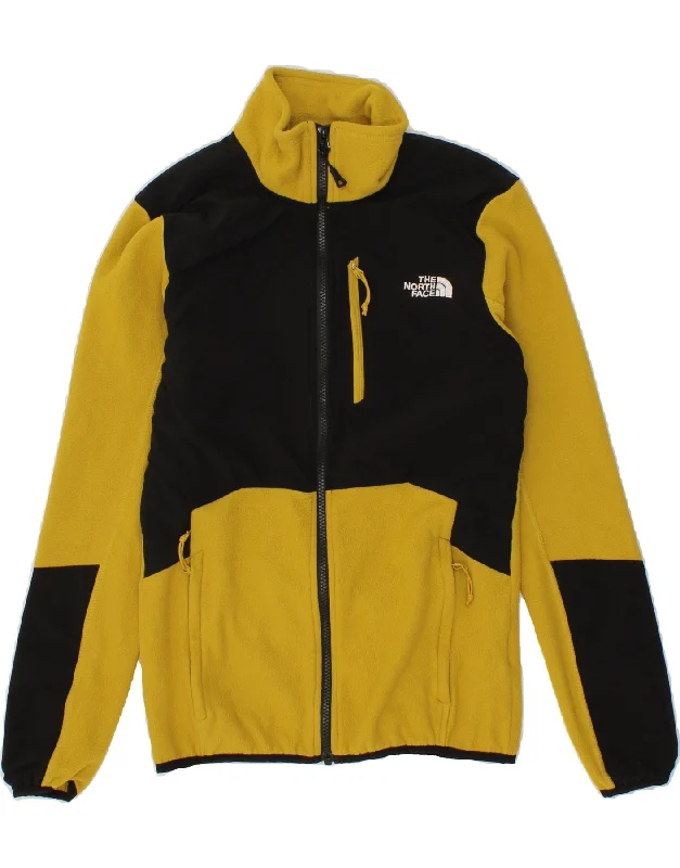 THE NORTH FACE Mens Fleece Jacket UK 34 XS Yellow Colourblock Polyester Stand-Up Collar Roll-Neck Collar Turtle Neck