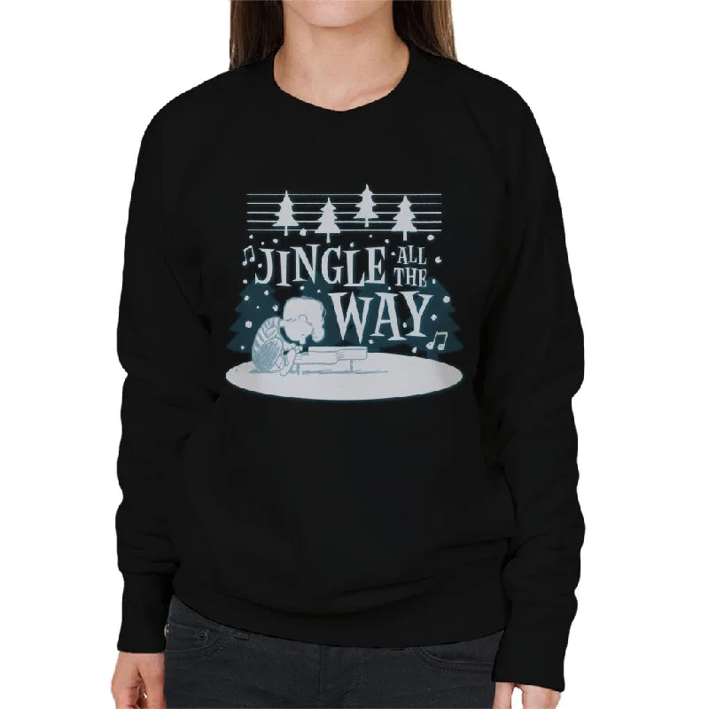 Peanuts Schroeder Playing Jingle Bells On Piano Women's Sweatshirt Hoodie with Thumb Holes Functional Cozy