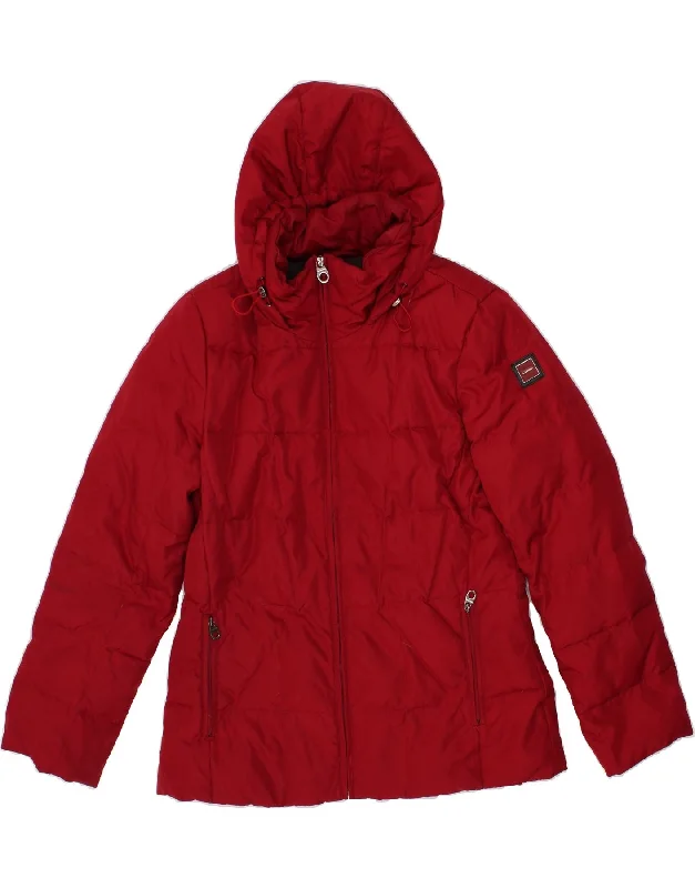 CALVIN KLEIN Womens Hooded Padded Jacket UK 16 Large Red Polyester Print Jacket Jacquard Jacket Patchwork Jacket