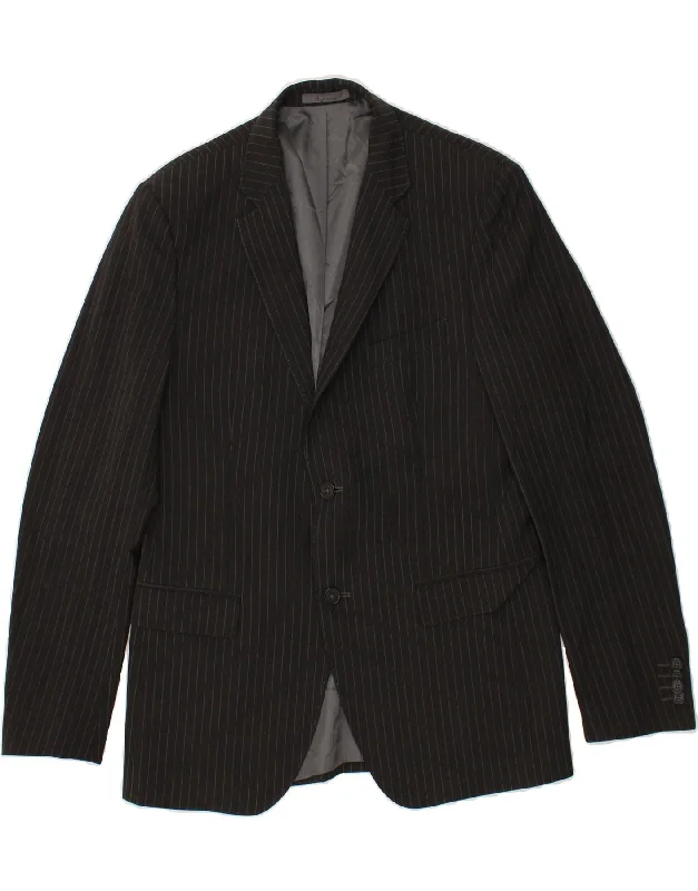 CALVIN KLEIN Mens 2 Button Blazer Jacket IT 50 Large Black Pinstripe Wool Fleece Jacket Down Jacket Feather Jacket