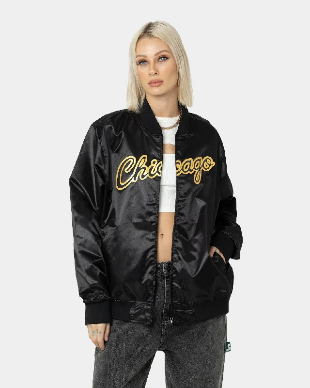 Mitchell & Ness Chicago Bulls Big Face 4.0 Satin Jacket Black Satin Jacket Silk Jacket Chiffon Jacket