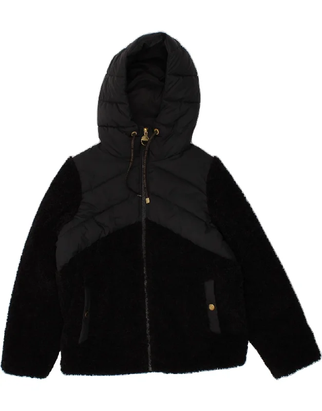 BARBOUR Womens Padded Hooded Fleece Jacket UK 8 Small Black Rayon Fabric Velvet Fabric Corduroy Fabric