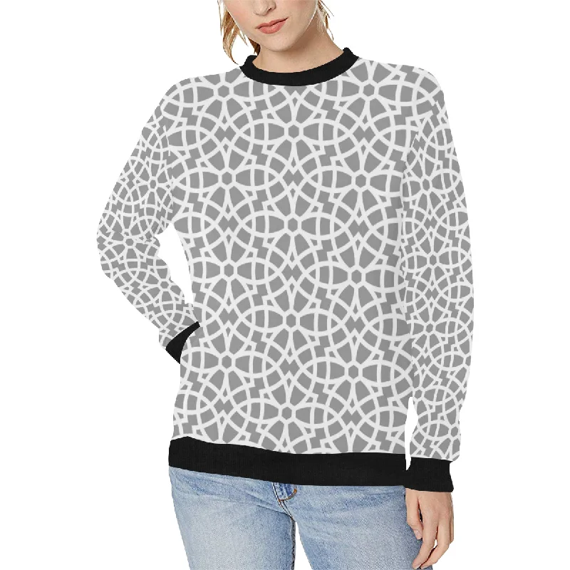 arabic gray pattern Women's Crew Neck Sweatshirt Hoodie with Oversized Fit Loose Comfortable