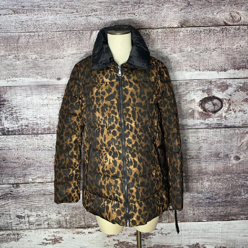 TAHARI LEOPARD PUFFER COAT SZ M TCC Chenille Brocade Lace