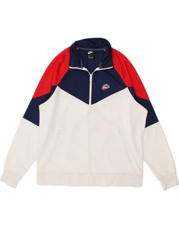 TOMMY HILFIGER Mens Tracksuit Top Jacket Large White Colourblock Snapped Jacket Toggled Jacket Drawstring Jacket