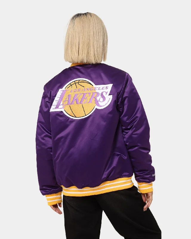 Mitchell & Ness Los Angeles Lakers Heavyweight Satin Jacket Purple Elasticated Jacket Padded Jacket Insulated Jacket