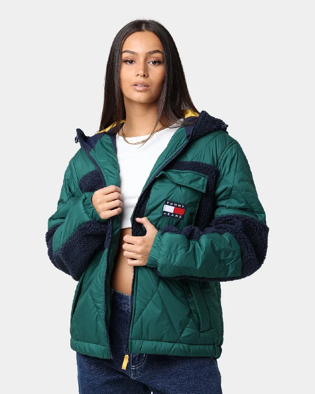 Tommy Jeans TJM Sherpa Quilt Mix Jacket Rural Green Nylon Fabric Polyester Fabric Spandex Fabric