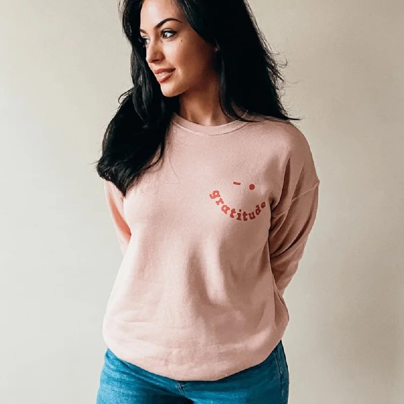 Gratitude Smiley Sweatshirt Hoodie with V-Neck Classic Versatile