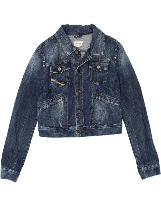 DIESEL Girls Crop Denim Jacket 15-16 Years XL Blue Cotton Wool Fabric Cashmere Fabric Tweed Fabric