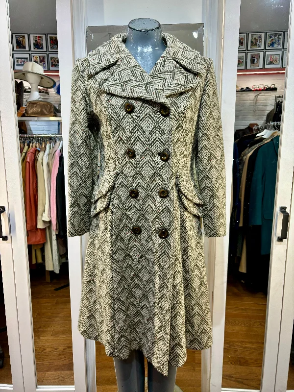 70’s Double Breasted Pattern Print Coat Houndstooth Jacket Shearling Jacket Fleece Jacket