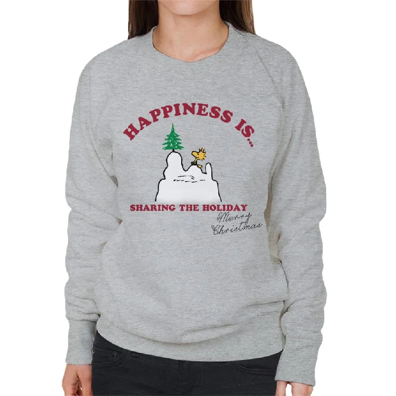 Peanuts Happiness Is Sharing The Holiday Women's Sweatshirt Hoodie with Elastic Cuffs Stretchable Comfortable