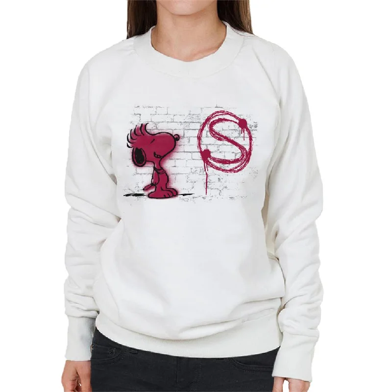 Peanuts Snoopy Red S Graffiti Women's Sweatshirt Hoodie with V-Neck Classic Versatile