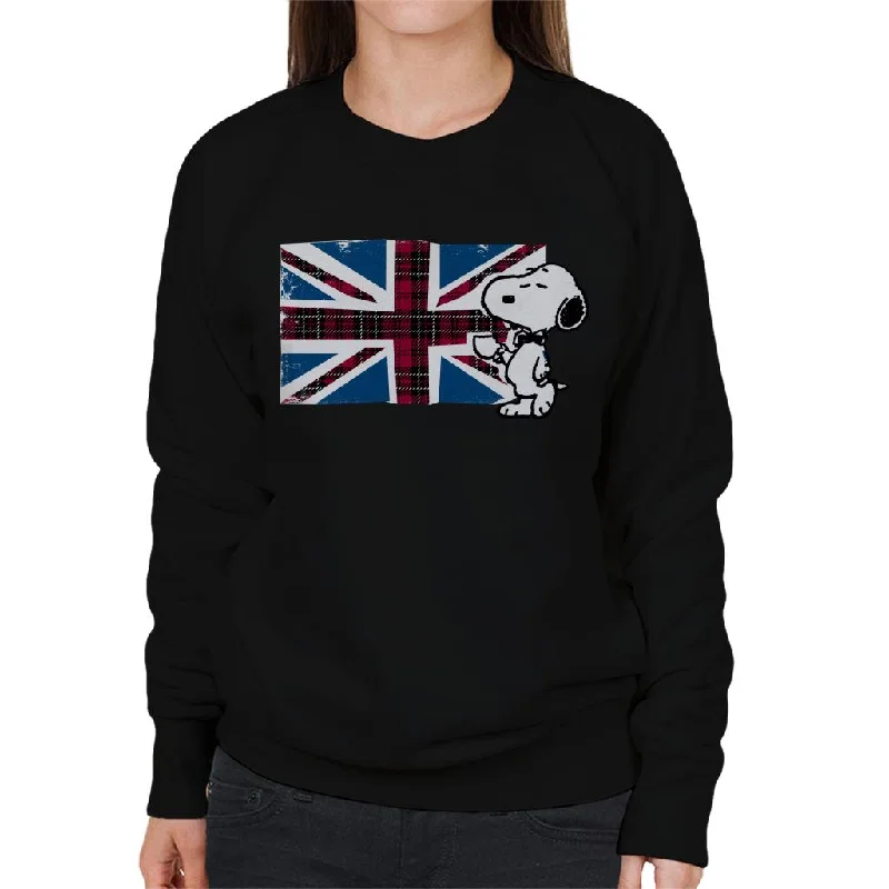 Peanuts Snoopy Union Jack And Tea Women's Sweatshirt Hoodie with Hidden Zipper Minimalist Clean