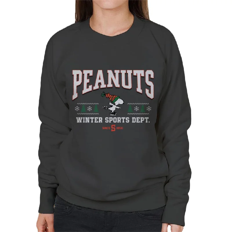 Peanuts Winter Sports Dept Christmas Women's Sweatshirt Hoodie with Hem Embroidery Detailed Premium