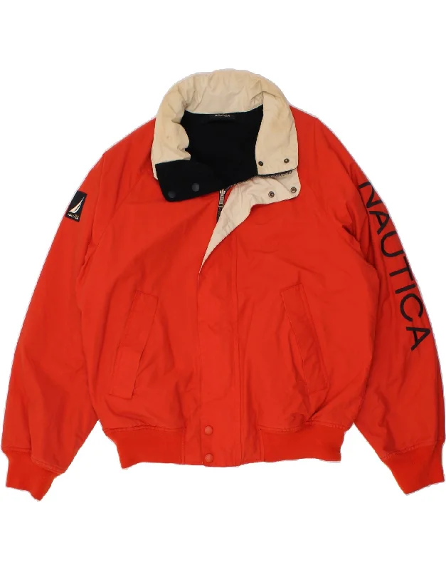 NAUTICA Mens Graphic Bomber Jacket UK 42 XL Orange Quilted Jacket Puffer Jacket Insulated Jacket