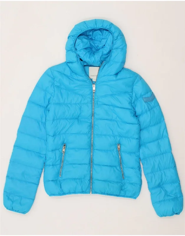 DIESEL Girls Hooded Padded Jacket 15-16 Years Blue Nylon Toggled Jacket Drawstring Jacket Belted Jacket