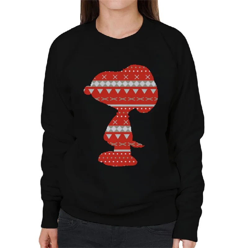 Peanuts Snoopy Red Pattern Silhouette Women's Sweatshirt Hoodie with Hem Lace Feminine Delicate