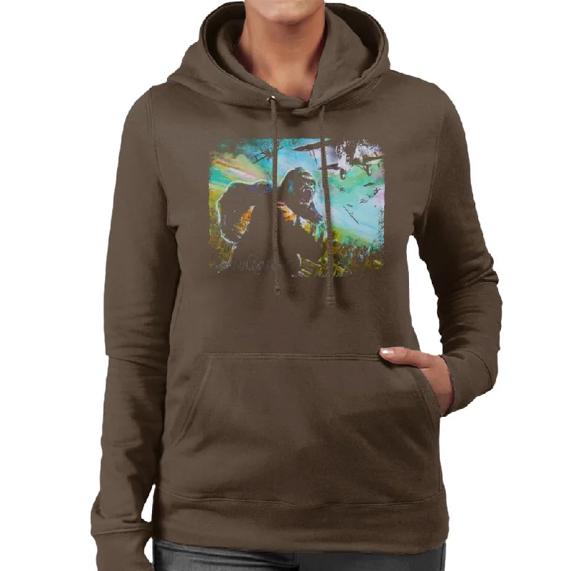 Sidney Maurer Original Portrait Of King Kong Vs Planes Women's Hooded Sweatshirt Hoodie with Strings Custom Fit Adjustable