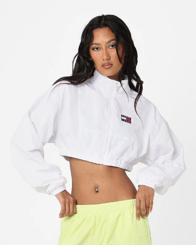 Tommy Jeans Women's Ultra Cropped Windbreaker Jacket White Anorak Shell Jacket Lightweight Jacket