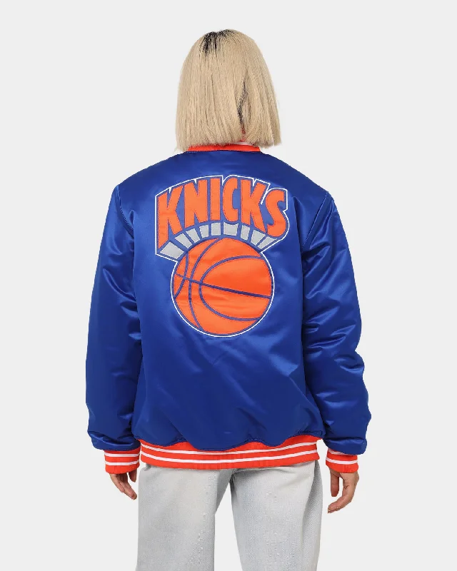 Mitchell & Ness New York Knicks Heavyweight Satin Jacket Royal Zippered Jacket Buttoned Jacket Snapped Jacket