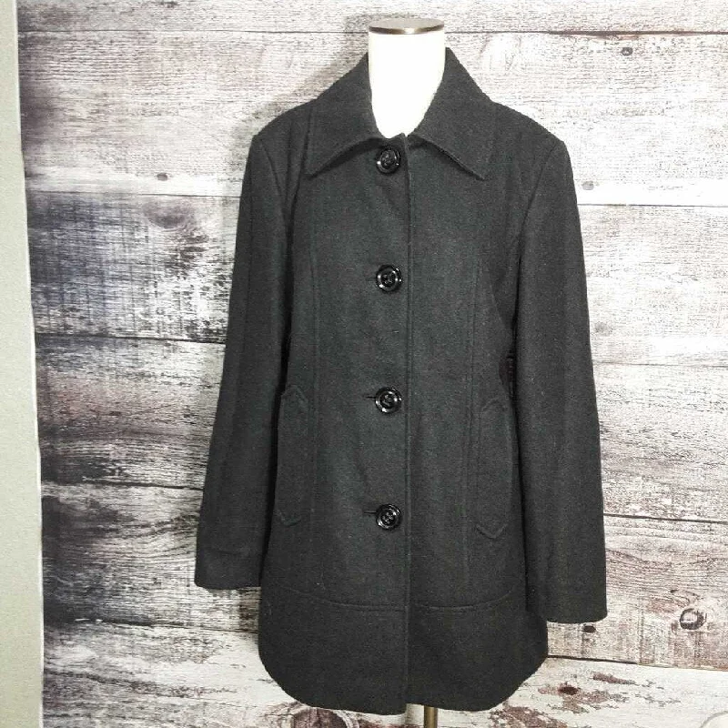 COLLECTION BY GALLERY CHARCOAL WOOL-BLEND COAT SIZE LARGE TCC Herringbone Houndstooth Plaid