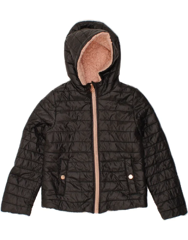 MICHAEL KORS Girls Hooded Padded Jacket 7-8 Years Black Nylon Nylon Fabric Polyester Fabric Spandex Fabric