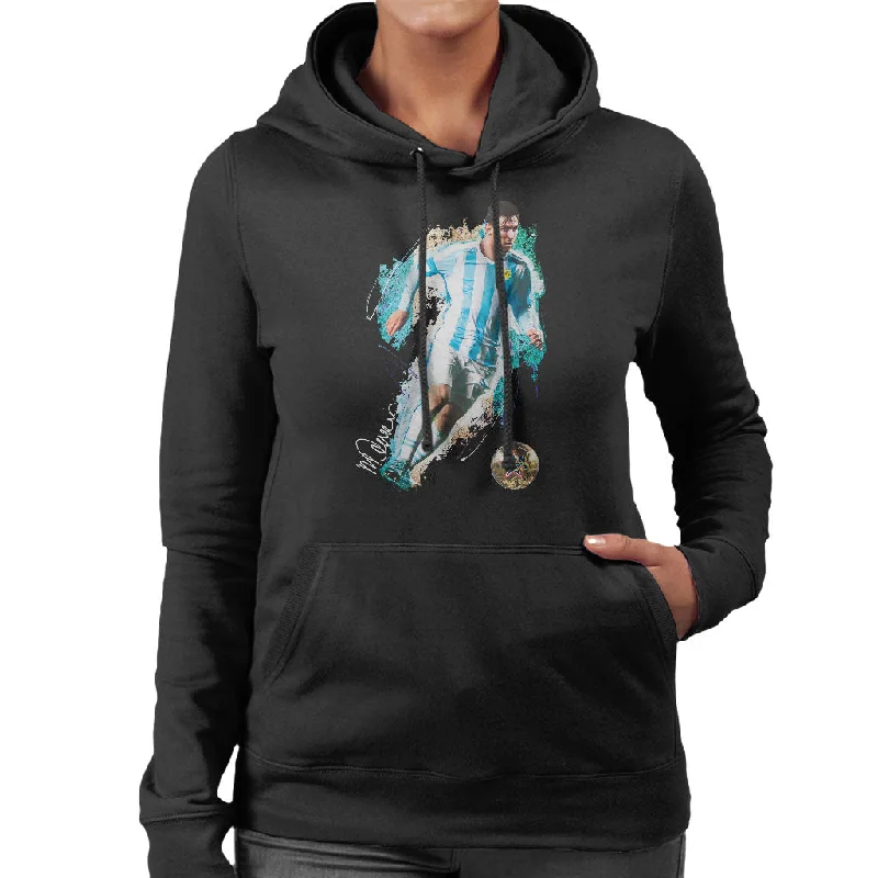 Sidney Maurer Original Portrait Of Lionel Messi Women's Hooded Sweatshirt Hoodie with Belted Waist Structured Tailored