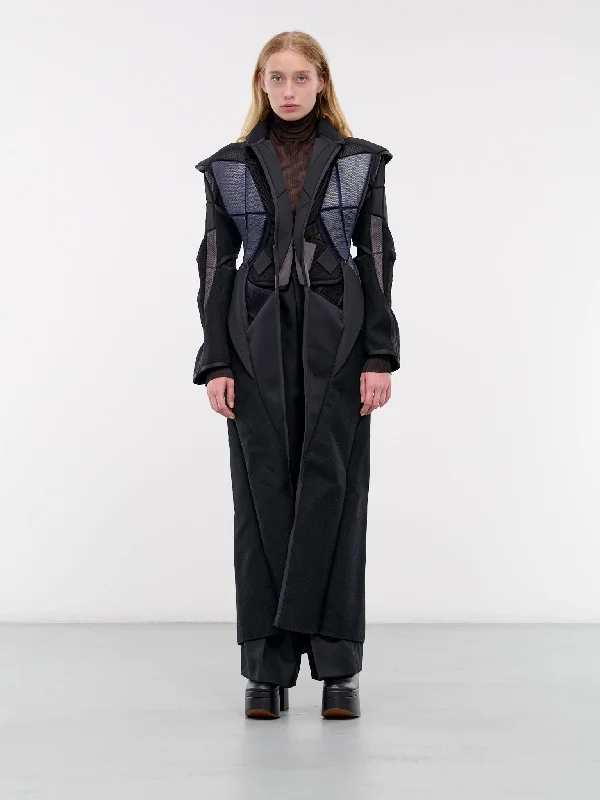 Padded Maxi Coat (JN-C016-051-BLACK-NAVY) Stand-Up Roll-Neck Turtle