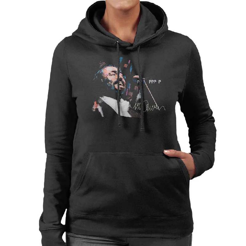 Sidney Maurer Original Portrait Of Luciano Pavarotti Women's Hooded Sweatshirt Hoodie with Hem Lace Feminine Delicate