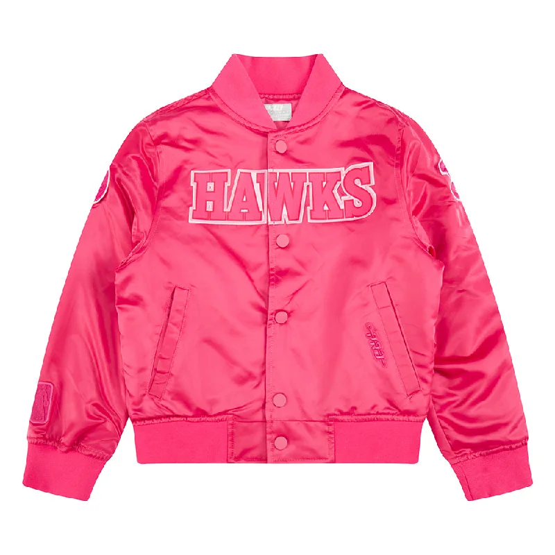 NBA ATLANTA HAWKS TRIPLE PINK LITTLE GIRLS  SATIN JACKET (BEETROOT PURPLE) Snapped Jacket Toggled Jacket Drawstring Jacket