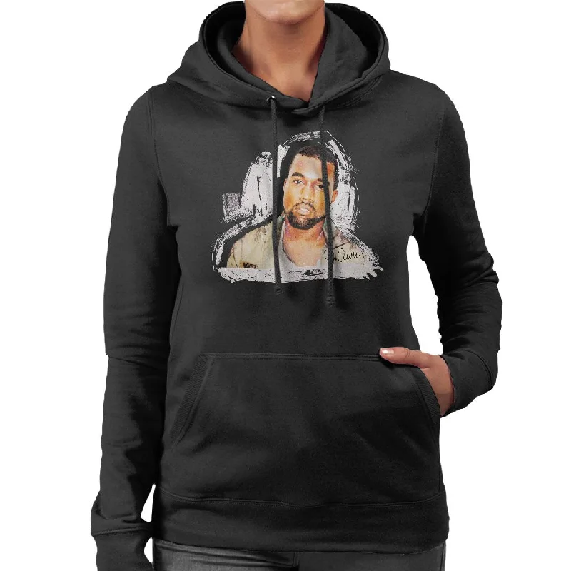 Sidney Maurer Original Portrait Of Kanye West Women's Hooded Sweatshirt Hoodie with Slit Hem Functional Movement