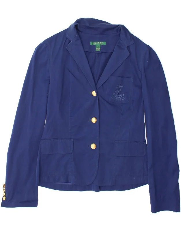 RALPH LAUREN Womens 3 Button Blazer Jacket UK 10 Small Blue Cotton Fitted Jacket Loose Jacket Oversized Jacket