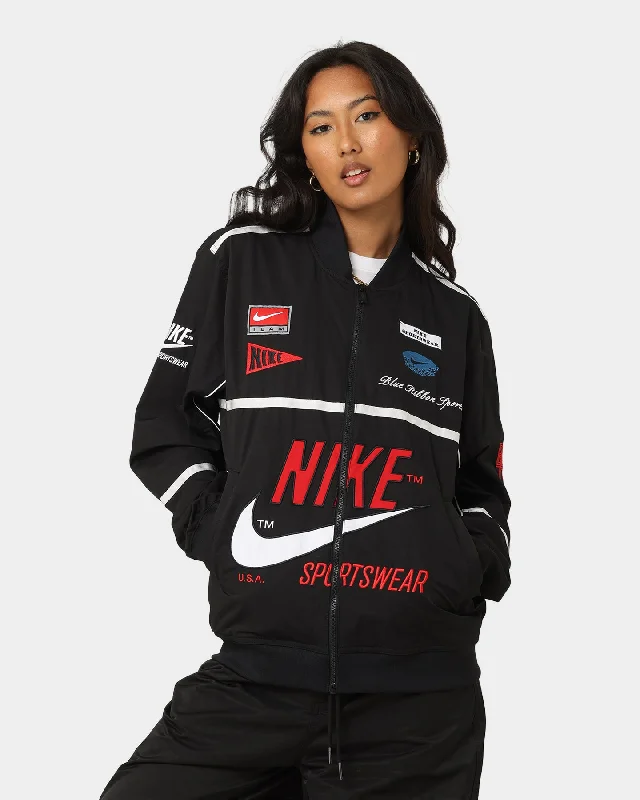 Nike Sportswear Mercato Woven Bomber Jacket Black/White/University Red Hoodie Zip-Up Jacket Button-Up Jacket