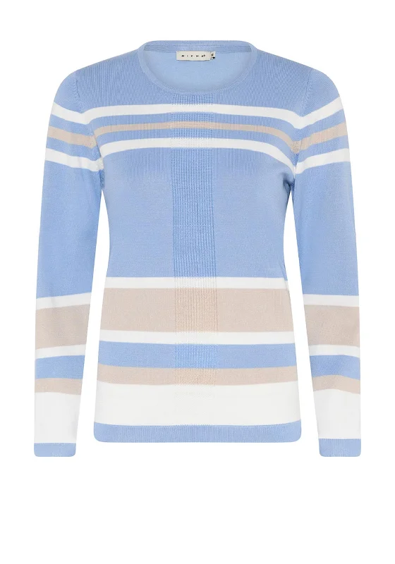 Micha Stripe Pattern Sweater, Dusty Blue & Sand Lace Blend Ribbed Blend Corduroy Blend Micha Stripe Pattern Sweater, Dusty Blue & Sand Lace Blend Ribbed Blend Corduroy Blend