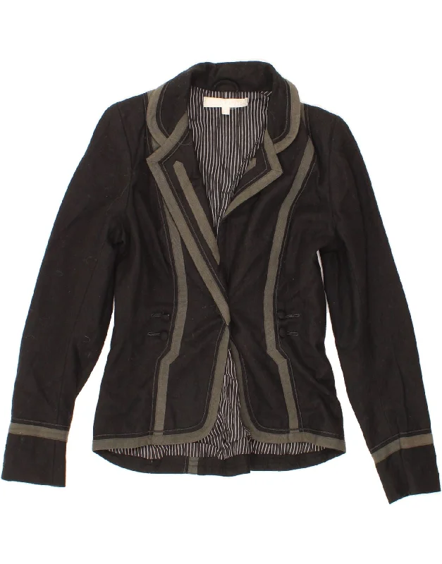 ALL SAINTS Womens 1 Button Blazer Jacket UK 10 Small Black Wool Herringbone Jacket Checkered Jacket Solid Jacket