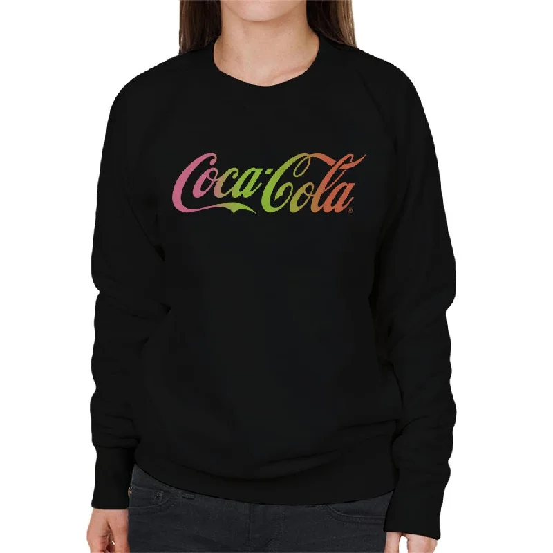 Coca Cola Rainbow Gradient Logo Women's Sweatshirt Hoodie with Frayed Bohemian Relaxed