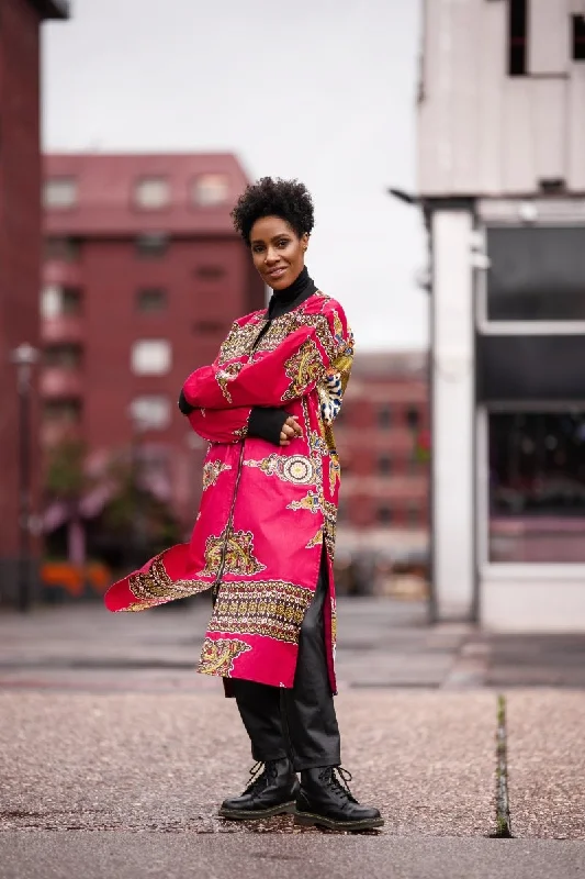 Dashiki Coat in Pink - Festival Clothing Bomber Jacket Denim Jacket Leather Jacket