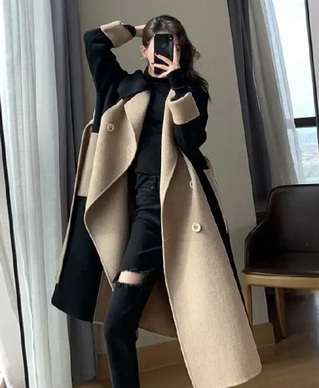 Wjczt Woolen Coat Women's Fashion Versatile Coat Women's 2022 Spring and Autumn New Style Temperament Button Medium Length Trench Coat Rayon Velvet Corduroy