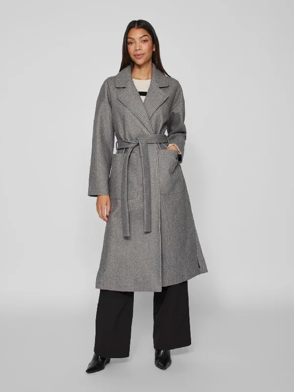 VIPOKA Coat - Medium Grey Melange Turtleneck Wrap Cape