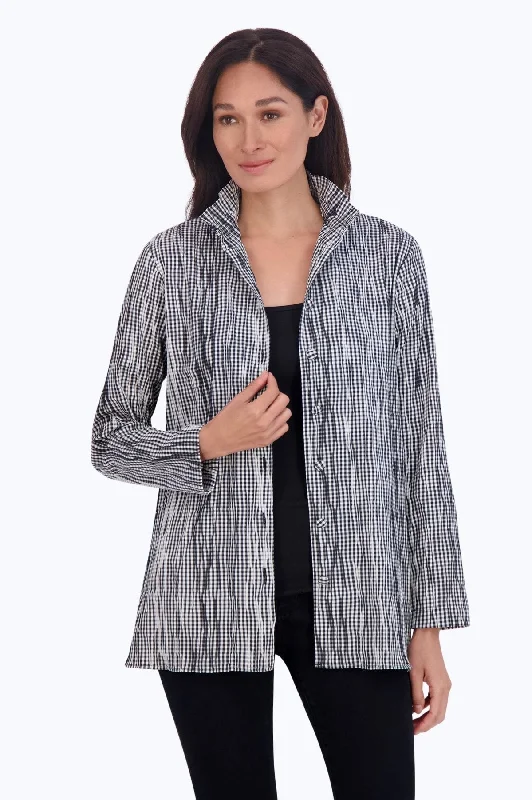 Carolina Mini Gingham Crinkle Shirt Jacket, B&W Mesh Jacket Canvas Jacket Denim Jacket