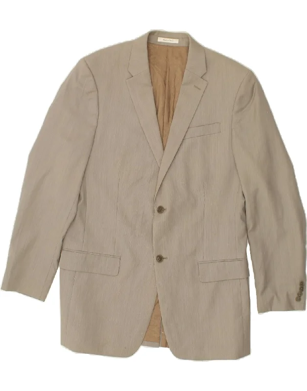 CALVIN KLEIN Mens 2 Button Blazer Jacket UK 42 XL Beige Wool Zippered Front Buttoned Front Snap Front