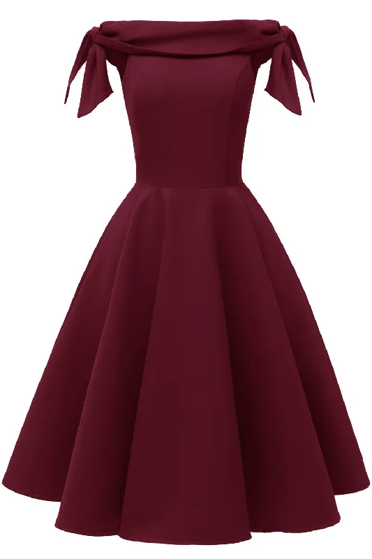 A-Line Strapless Burgundy Short Party Dress Square Neckline Feminine