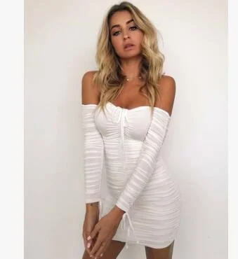 Bandage Dress Women Sexy Off Shoulder Long Sleeve Slim Elastic Bodycon Party Dresses Gowns Tunics Versatile functional